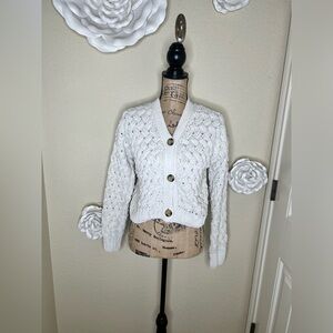 Kendall & Kylie Chunky Cable Knit Cream Color Button Front Cardigan Sz M